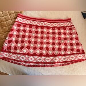 CHELSEA & VIOLET Women’s Crochet High Rise Mini Skirt Blossom Print Hibiscus XL